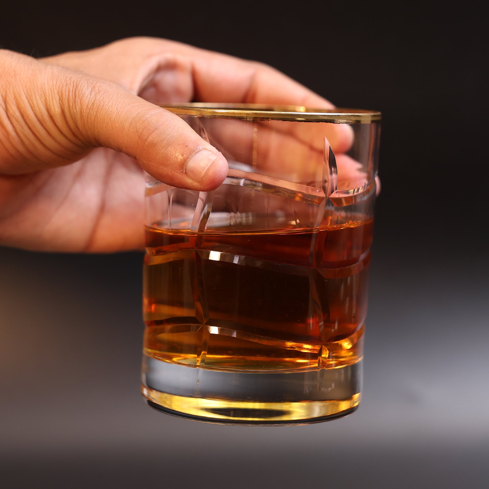 Handmade Crystal Square Whiskey Glass with Gold Rim - Set of 2 - Image 2