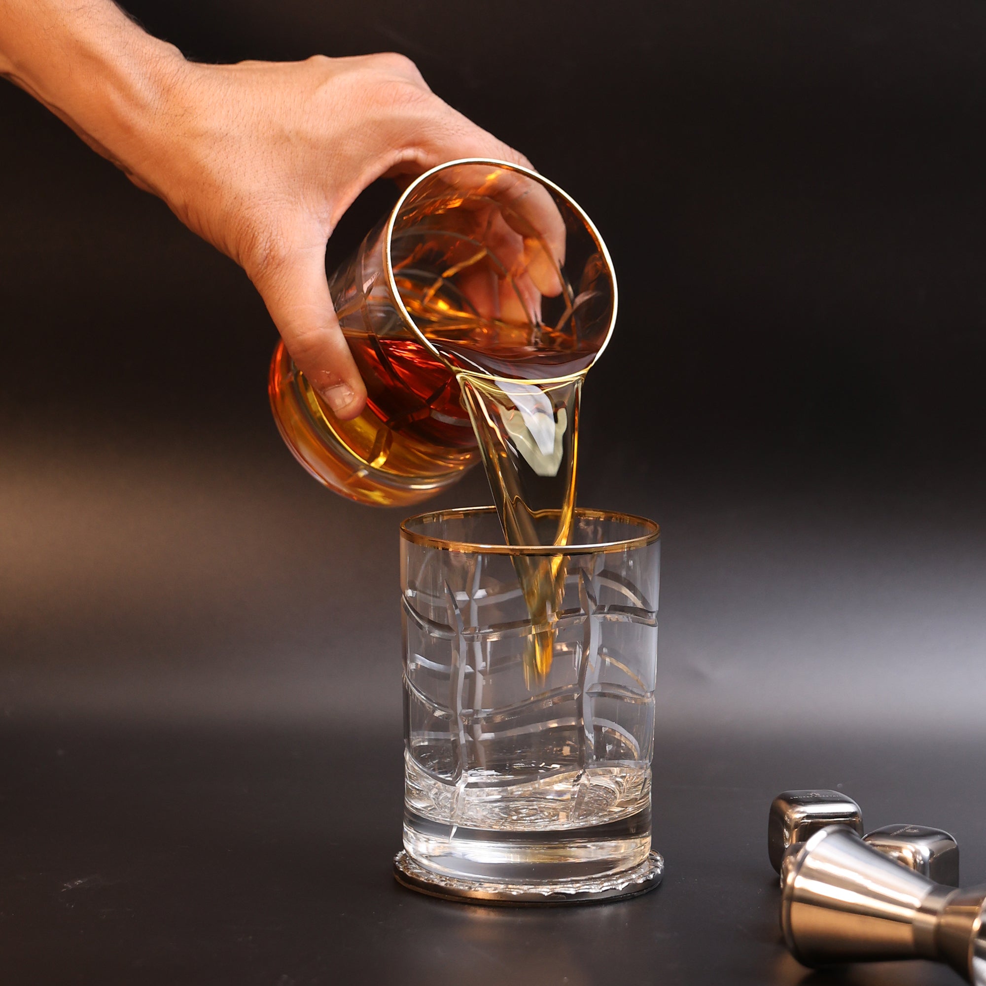 Handmade Crystal Square Whiskey Glass with Gold Rim - Set of 2 - Image 3