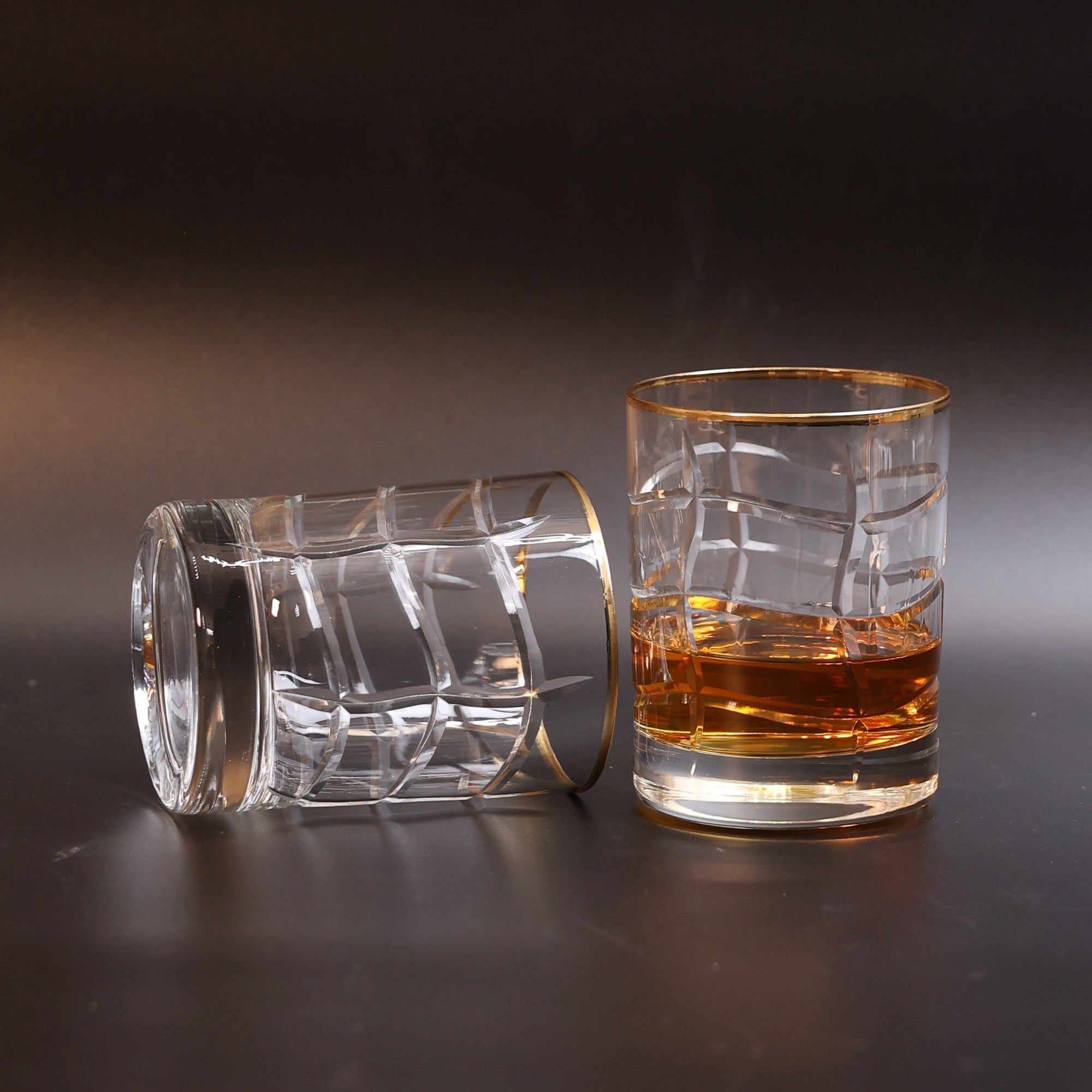 Handmade Crystal Square Whiskey Glass with Gold Rim - Set of 2