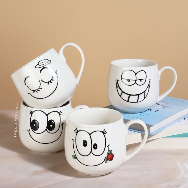 Happy Smiley Face Mugs - Set Of 4