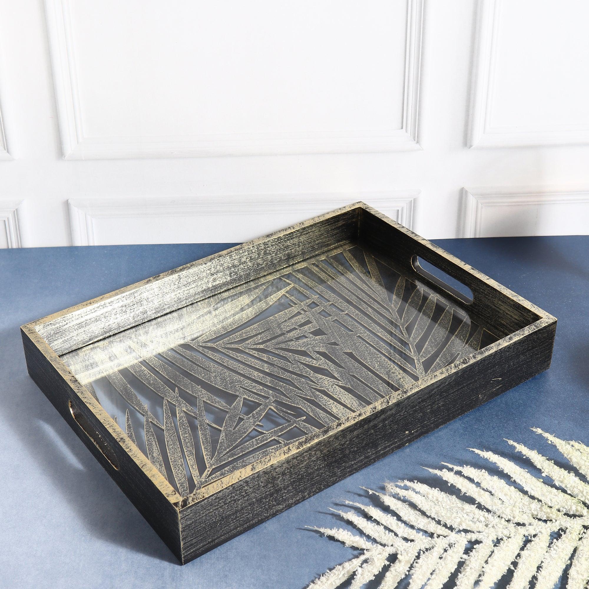 Rectangular Leaf Look Luxury Serving Tray - Image 3