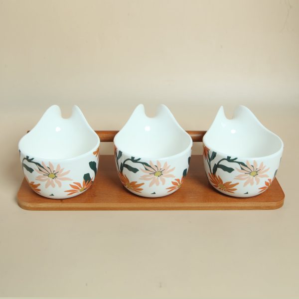 Floral 3-Bowl Set with Stand