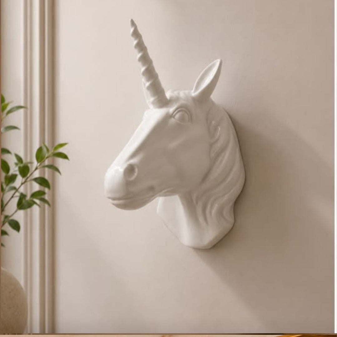 Glossy White Unicorn Head Wall Sculpture - Image 2
