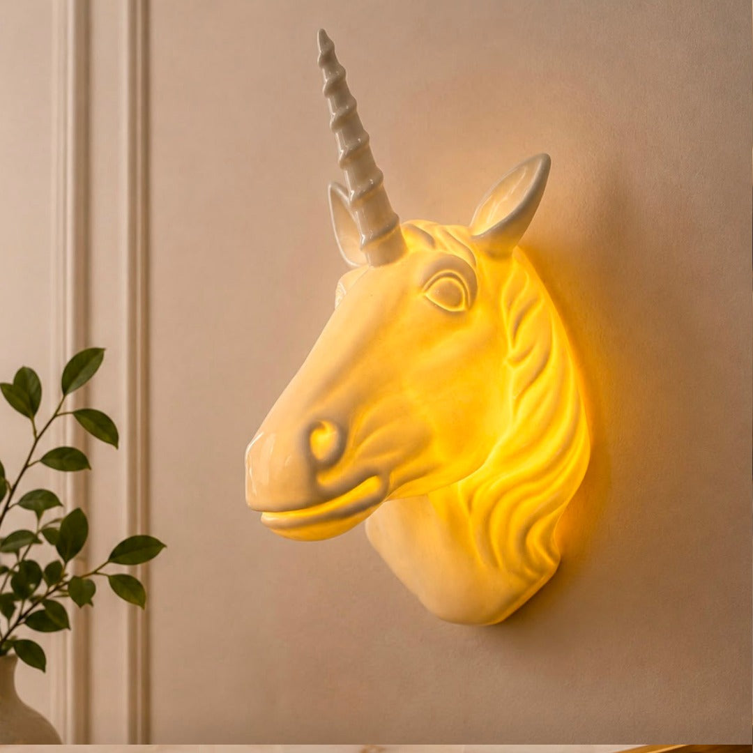 Glossy White Unicorn Head Wall Sculpture - Image 3