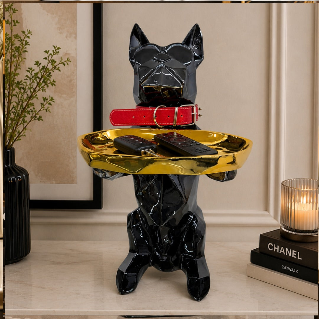 Glossy Black Dog Gold Tray Side Table - Imported - Image 5