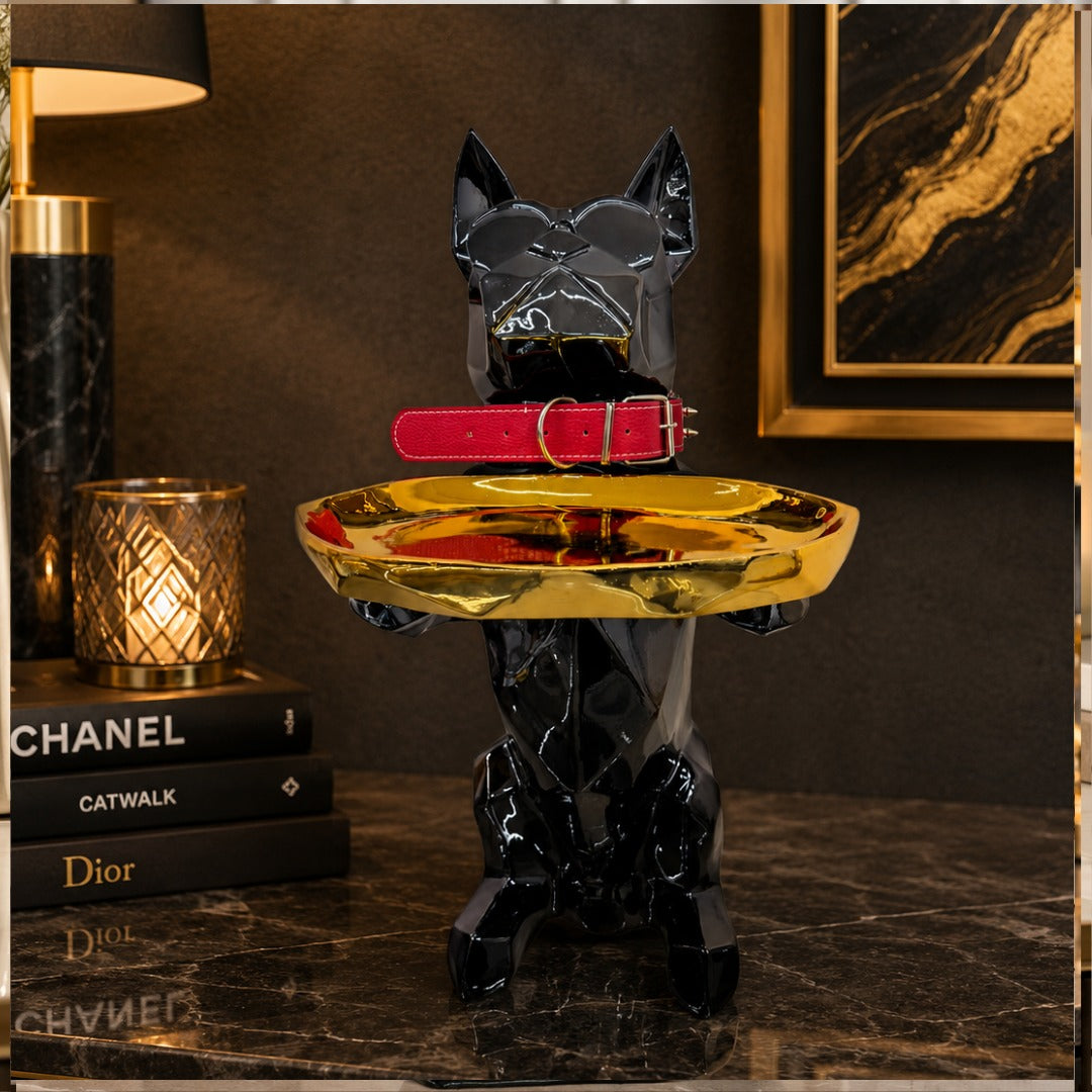 Glossy Black Dog Gold Tray Side Table - Imported - Image 4