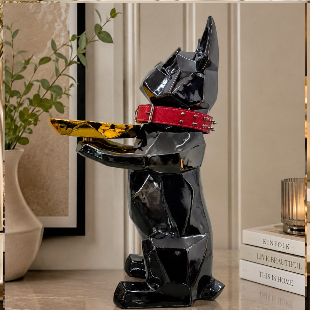 Glossy Black Dog Gold Tray Side Table - Imported - Image 2