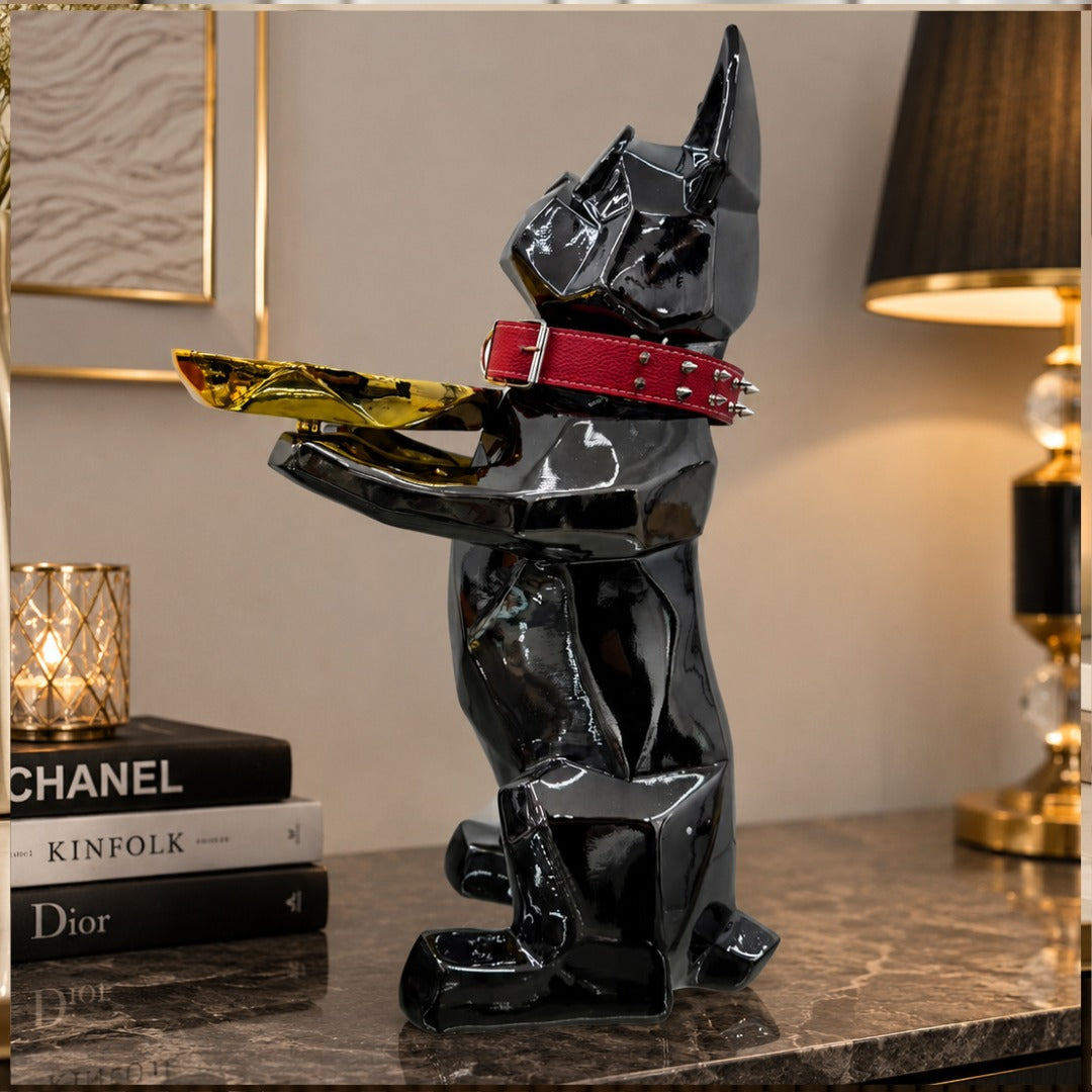 Glossy Black Dog Gold Tray Side Table - Imported - Image 3