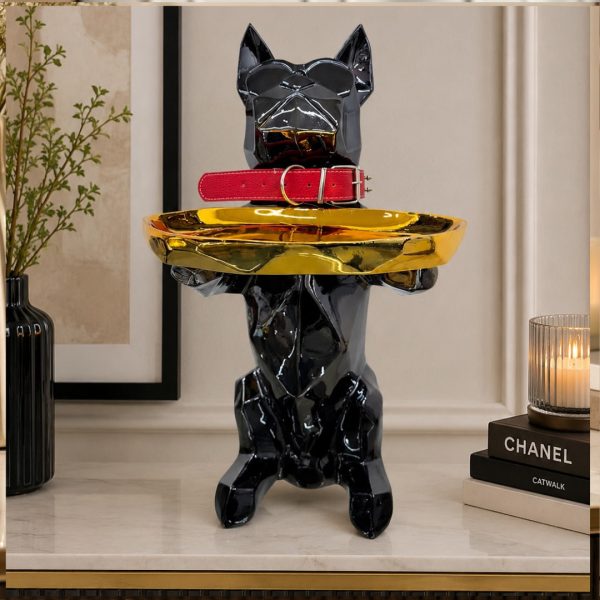 Glossy Black Dog Gold Tray Side Table - Imported