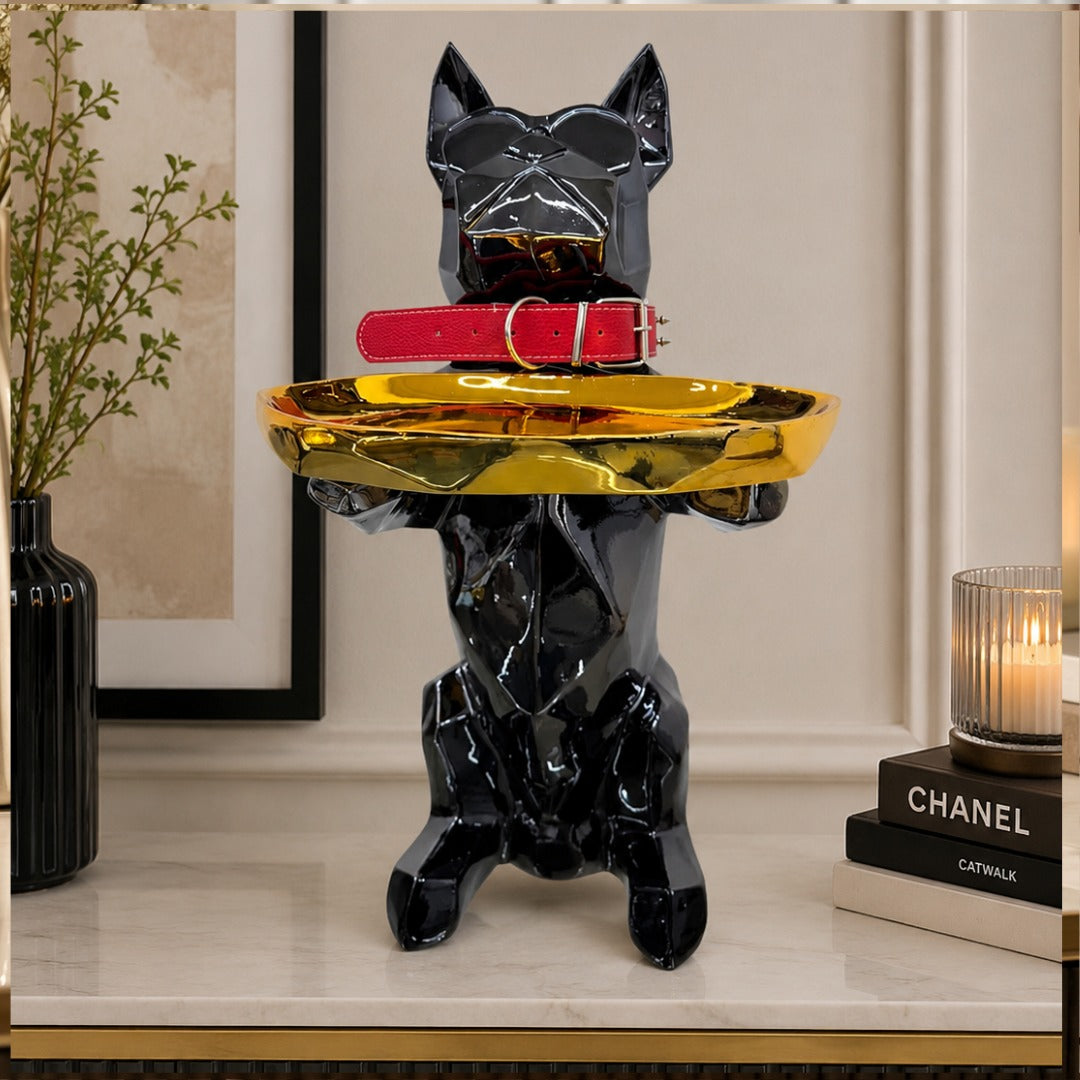 Glossy Black Dog Gold Tray Side Table - Imported