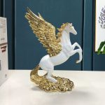Heavenly White Horse Golden Wings Decor