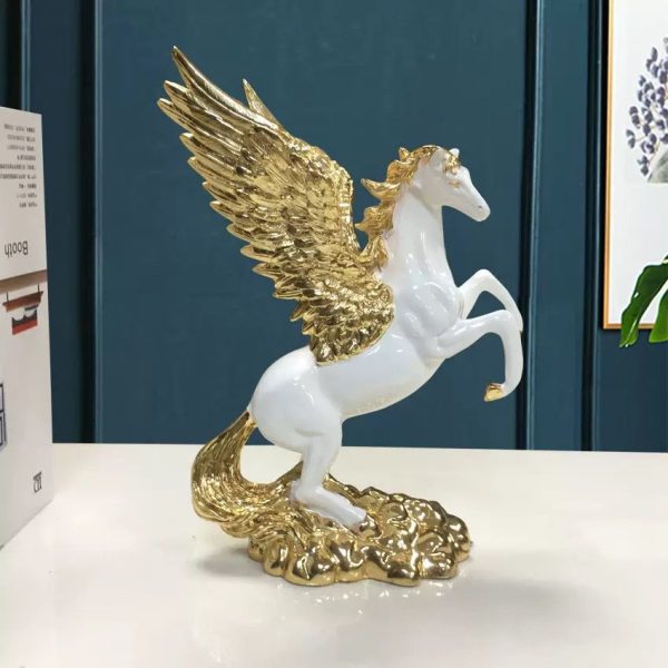 Heavenly White Horse Golden Wings Decor