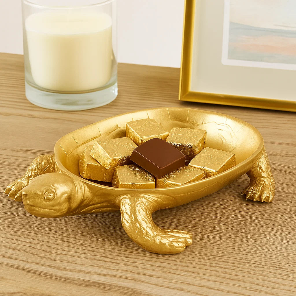 Golden Turtle Tray Sculpture - Image 2