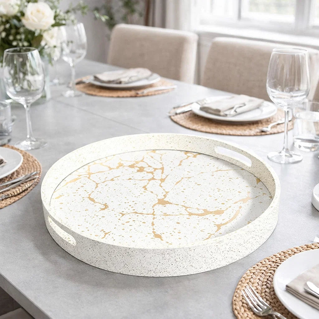Round Marble Look Luxury Serving Tray